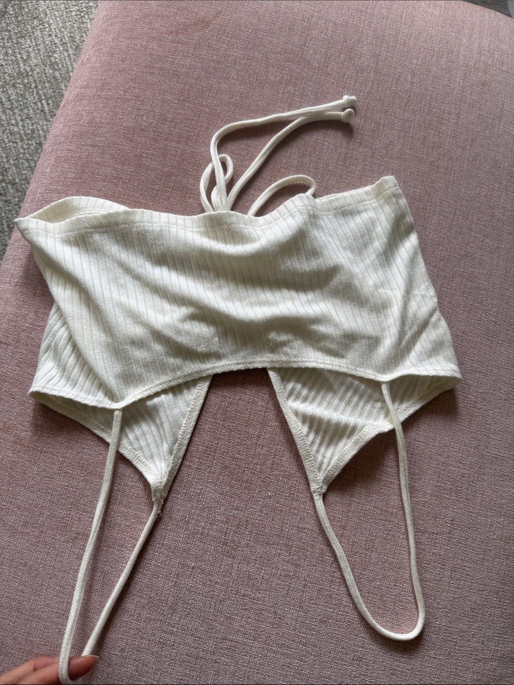 Reformation Ivory Ribbed Drawstring Cropped Cami - Picture 3 of 3